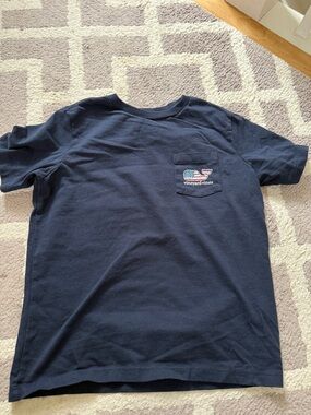 Vineyard Vines Navy Pocket Tee with Flag Whale Patch
